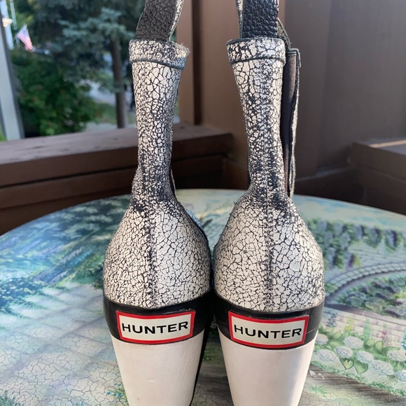 Black & White Hunter Wedge Heel Platform Crackle Rain Boots uk6 rare - Picture 3 of 8